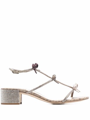 Rene Caovilla Embellished Bow-Detail Low-Heeled Sandals