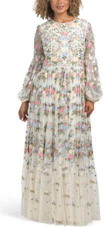 TJMAXX Long Sleeve Embellished Gown For Women, Polyester