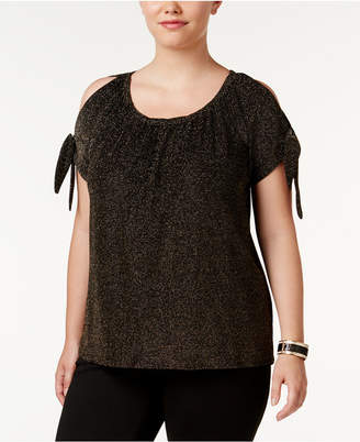 INC International Concepts Plus Size Metallic Cold-Shoulder Top, Created for Macy's