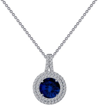 Lafonn Platinum Over Sterling Silver Simulated Diamond & Lab Grown Blue Sapphire Pendant Necklace
