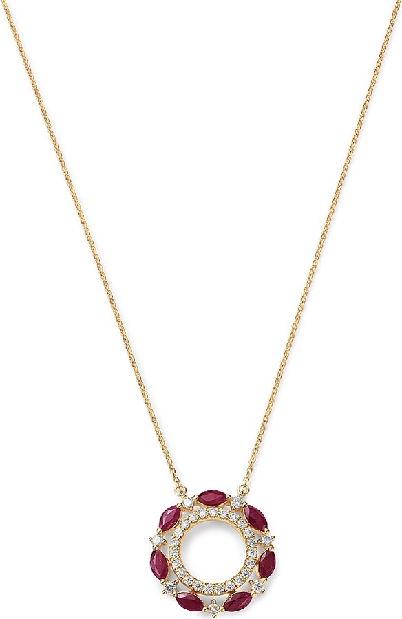 Bloomingdale's Fine Collection Ruby & Diamond Circle Pendant Necklace in 14K Yellow Gold 18