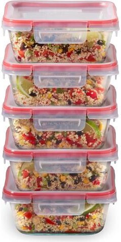 TUKO Pyrex Freshlock (5-Pack, 4 Cup) Glass Food Storage Containers Set, Airtight & Leakproof Locking Lids BPA-Free, Meal Prep Containers Set, Freezer...