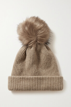 Eugenia Kim Maddox Pompom-embellished Ribbed Wool And Cashmere-blend Beanie - Camel - one size
