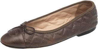 Chanel Brown Quilted Leather CC Bow Ballet Flats Size 36 - ShopStyle