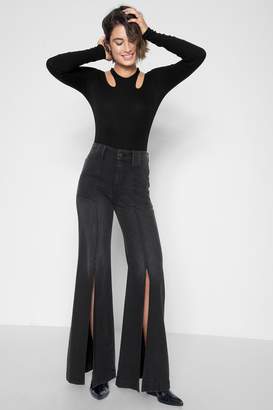 7 For All Mankind Palazzo Pant With Front Seam Splits In Noir