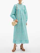 Thumbnail for your product : Loretta Caponi - Smocked Floral-print Cotton Maxi Dress - Womens - Blue Multi