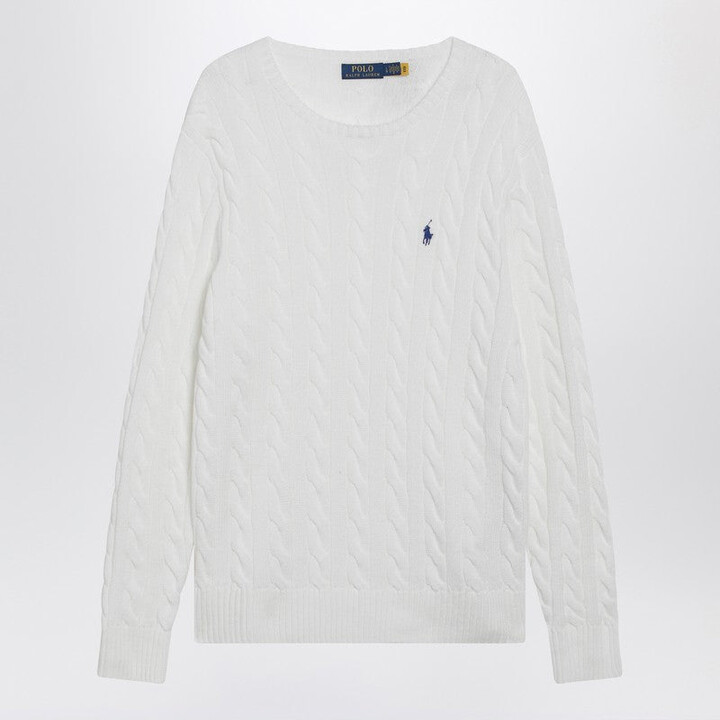 Polo Ralph Lauren White Cable-Knit Cotton Sweater