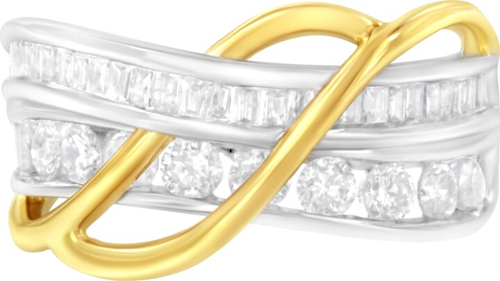 Haus of Brilliance 10K White and Yellow Gold 1 1/10 cttw Channel-Set Diamond Bypass Band Ring