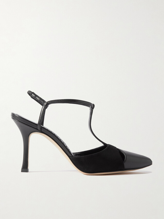 Manolo Blahnik - Turgimodhi 90 Cutout Leather And Suede Pumps - Black
