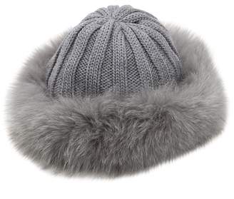Wool Knit Beanie Hat W/ Fur Trim