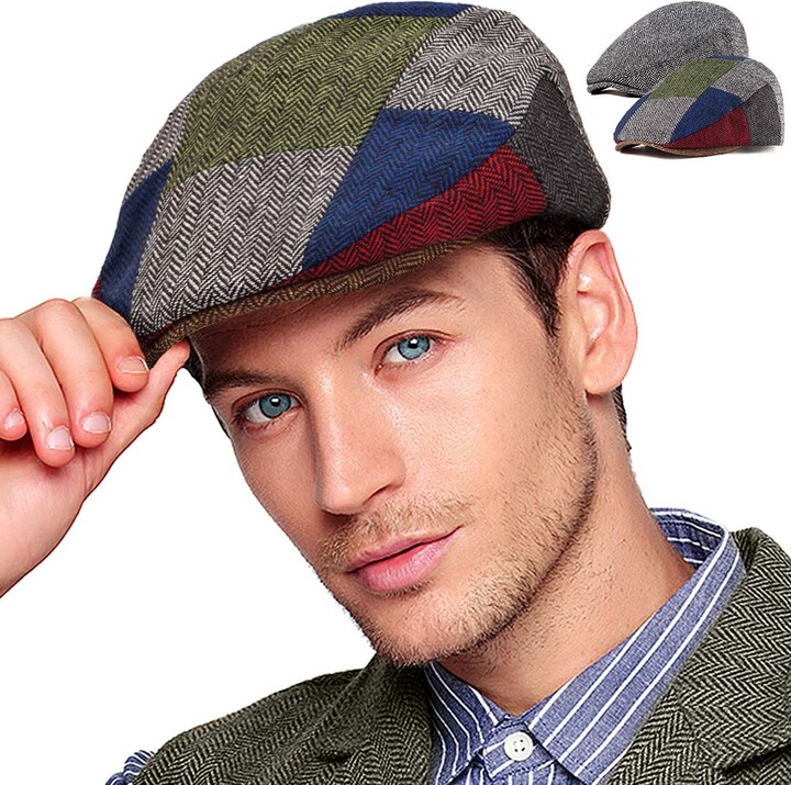 2Pack Adjustable Newsboy Hats for Men Flat Cap Mens Irish Cabbie Gatsby Tweed Ivy