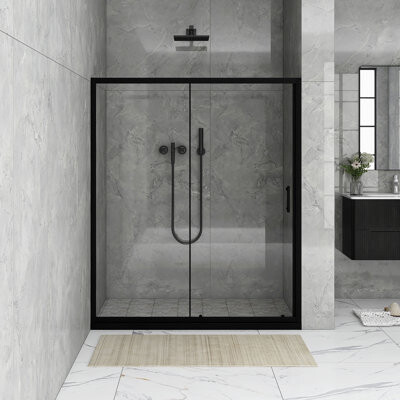 Lhragee 60 In. W X 72 In. H Sliding Framed Shower Door In Matte Black Finish With Clear Tempered Glass