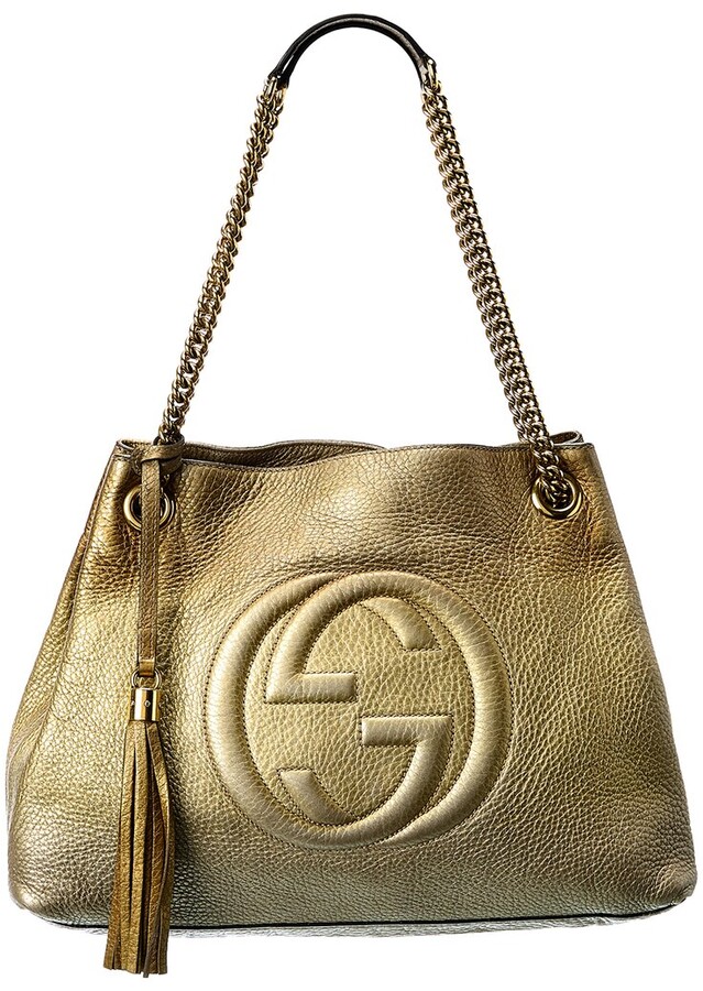 Gucci Gold Metallic Lambskin Leather Chain Soho Tote (Authentic Pre-Owned)  - ShopStyle