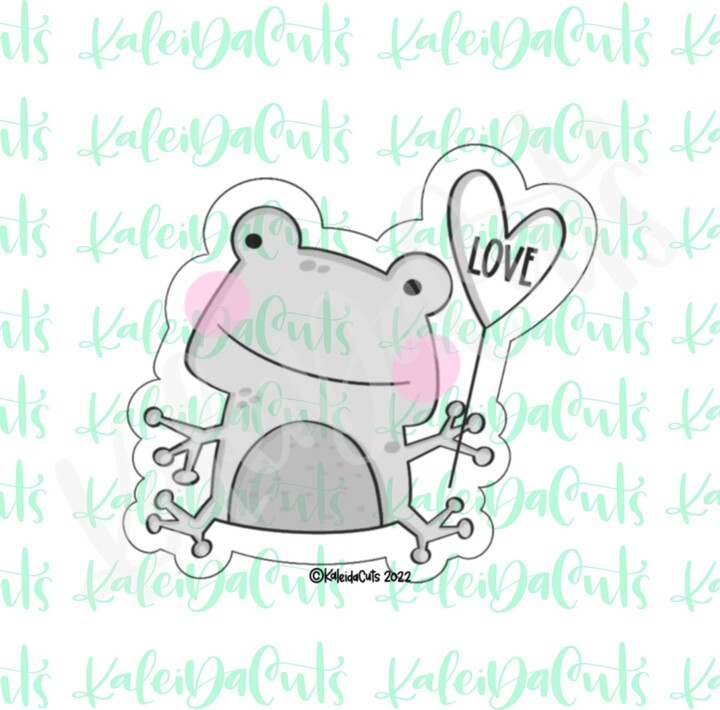 Modern Sitting Frog Heart Balloon Cookie Cutter