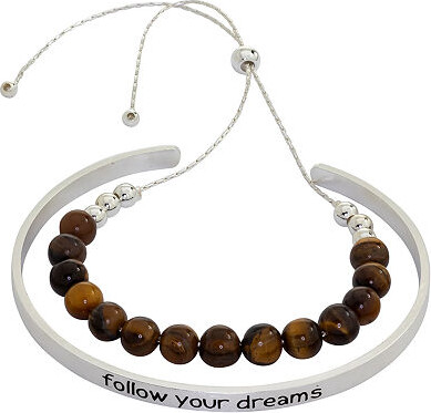 Sparkle Allure You & Me Womens 2-pc. Brown Tiger's Eye Pure Silver Over Brass Bracelet Set
