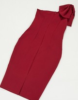 Thumbnail for your product : Lipsy bow detail midi dress with one shoulder in magenta