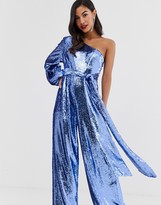 Thumbnail for your product : ASOS DESIGN embellished jumpsuit with one shoulder and belt