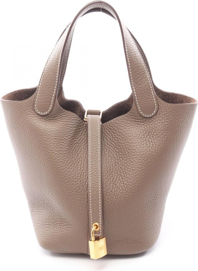 Hermes Etoupe Gray Gray Taurillon Clemence Leather Handbag (Pre-Owned)