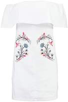 Thumbnail for your product : boohoo Embroidered Denim Bardot Frill Dress