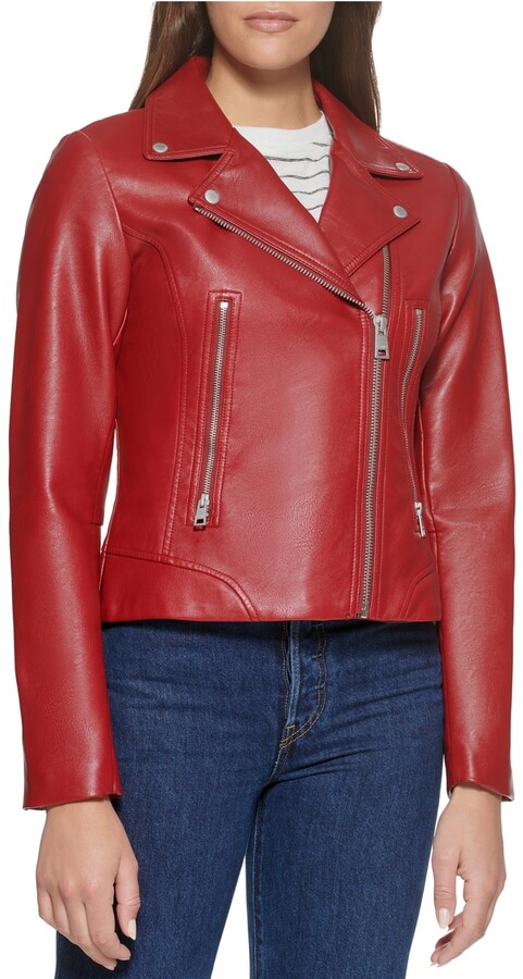 faux red leather jacket
