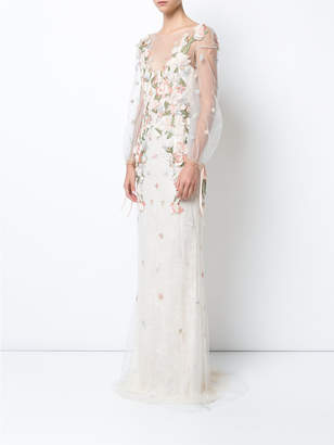 Marchesa Notte floral-embroidered lace gown