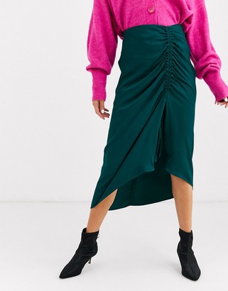 And other stories & ruched midi skirt in bottle green