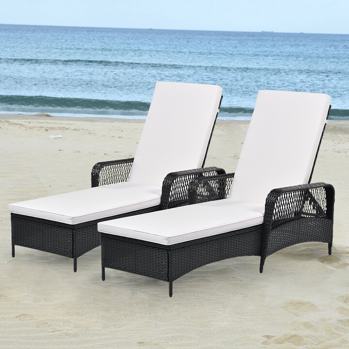 Siavonce Rattan Wicker Patio Chaise Lounge Chair with Adjustable