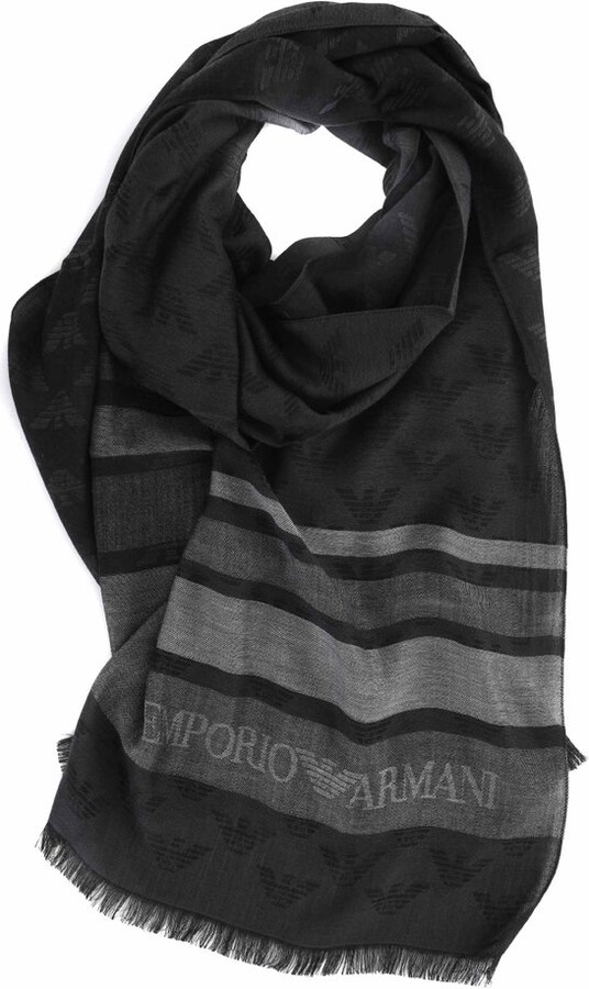 Emporio Armani Logo Jacquard Striped Frayed Scarf