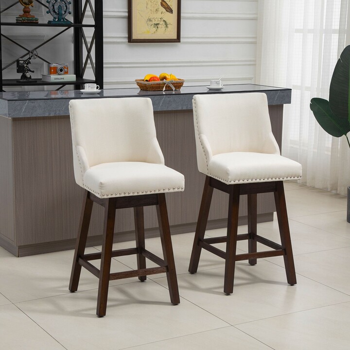 Height Adjustable IntimaTe WM Heart Cuban Bar Stools/Counter Stools with Arms Set of 2 White Modern Swivel Kitchen Breakfast Chair with Backs and Footrest 