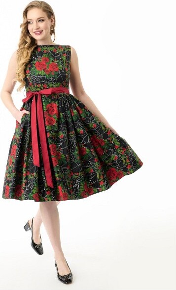 Unique Vintage UniqueVintageWomen'sCottonSwingDressBlackM/6-8