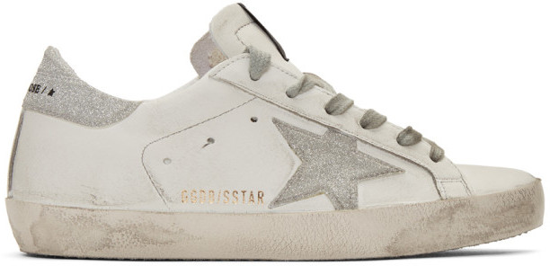 golden goose white & silver superstar sneakers