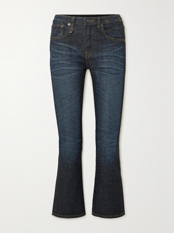 R 13 Kick Fit Cropped High-rise Flared Jeans - Blue