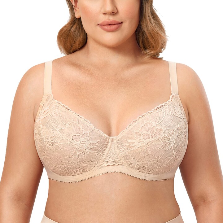 AISILIN Women's Minimiser Bra UK Full Coverage Sheer Lace Unlined