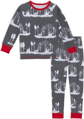 Deux Par Deux Organic Cotton Christmas Family Two Piece Printed Pajama Set With Deer And Trees