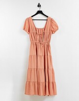 Thumbnail for your product : And other stories cotton tiered smock midi dress with open back in orange - ORANGE