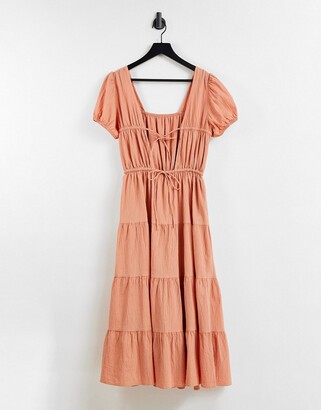 And other stories cotton tiered smock midi dress with open back in orange - ORANGE