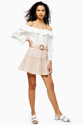 Topshop Womens Pink Linen Blend Tiered Mini Skirt - Pale Pink