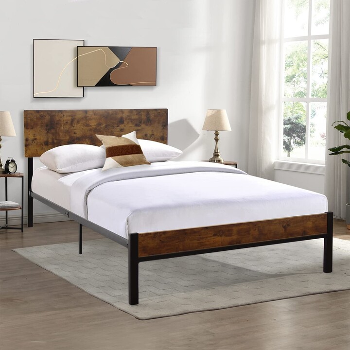 Global Pronex Bed Frame with Wood Headboard,Twin Size Frame Metal Legs