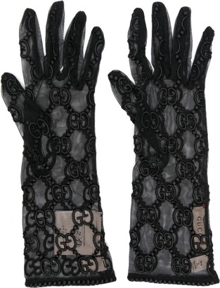 Gucci GG-embroidered tulle gloves - ShopStyle
