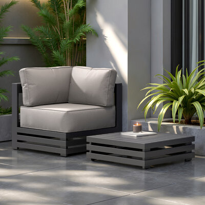 RST Brands Avondale Outdoor Corner Chair And Square Coffee Table - Olefin Charcoal