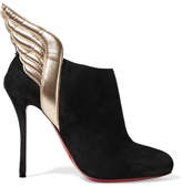 Christian Louboutin - Mercura 100 Metallic Leather-trimmed Suede Ankle Boots - Black