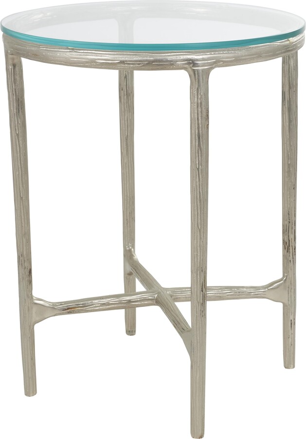 Deco 79 Aluminum Metal Side End Accent Table Textured End Table with Glass Tabletop