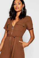 Thumbnail for your product : boohoo Utility Cargo Zip Front Wide Leg Jumpsuit