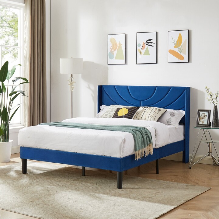 Upholstered Heightadjustable Platform Bed Frame with Wingback