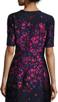 Thumbnail for your product : Oscar de la Renta Floral-Embroidered Half-Sleeve Cropped Jacket, Navy/Hot Pink