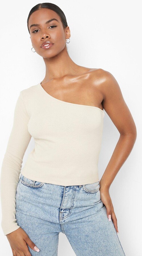 boohoo One Shoulder Long Sleeve Crop Top - ShopStyle