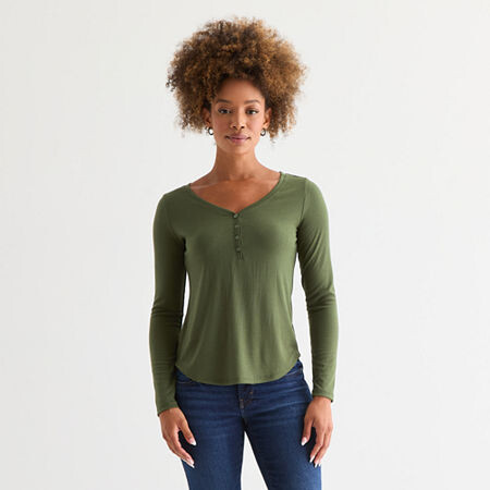 A.N.A Womens Henley Neck Long Sleeve T-Shirt