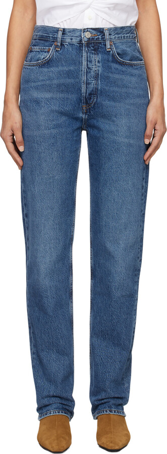AGOLDE Blue 90's Pinch Waist High Rise Straight Long Jeans