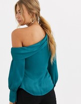 Thumbnail for your product : Forever New one shoulder satin top in teal