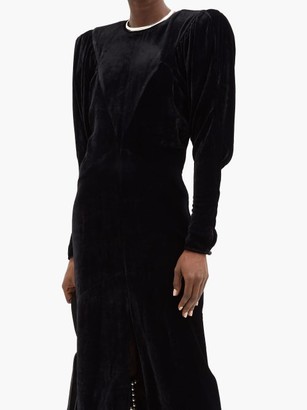 Isabel Marant Geniasi Padded-shoulders Velvet Midi Dress - Black